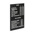 Black magnetic board with white letters showcasing a clean, organized menu layout.