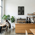 Black magnetic menu board used as a wall display in a modern interior.