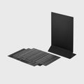Black Reusable tabletop menu with magnets for effortless content updates.