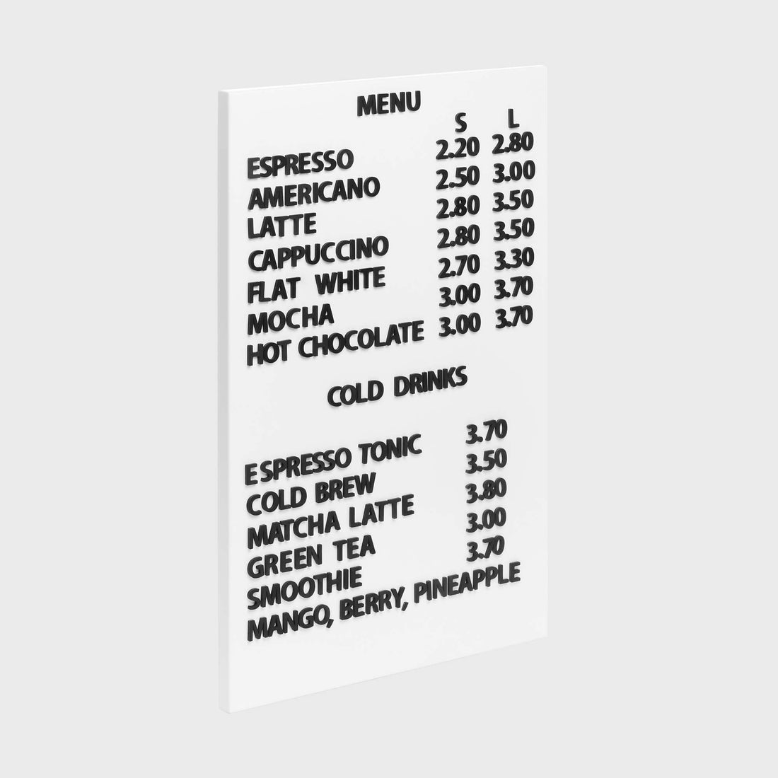 Coffee Shop Menu Display