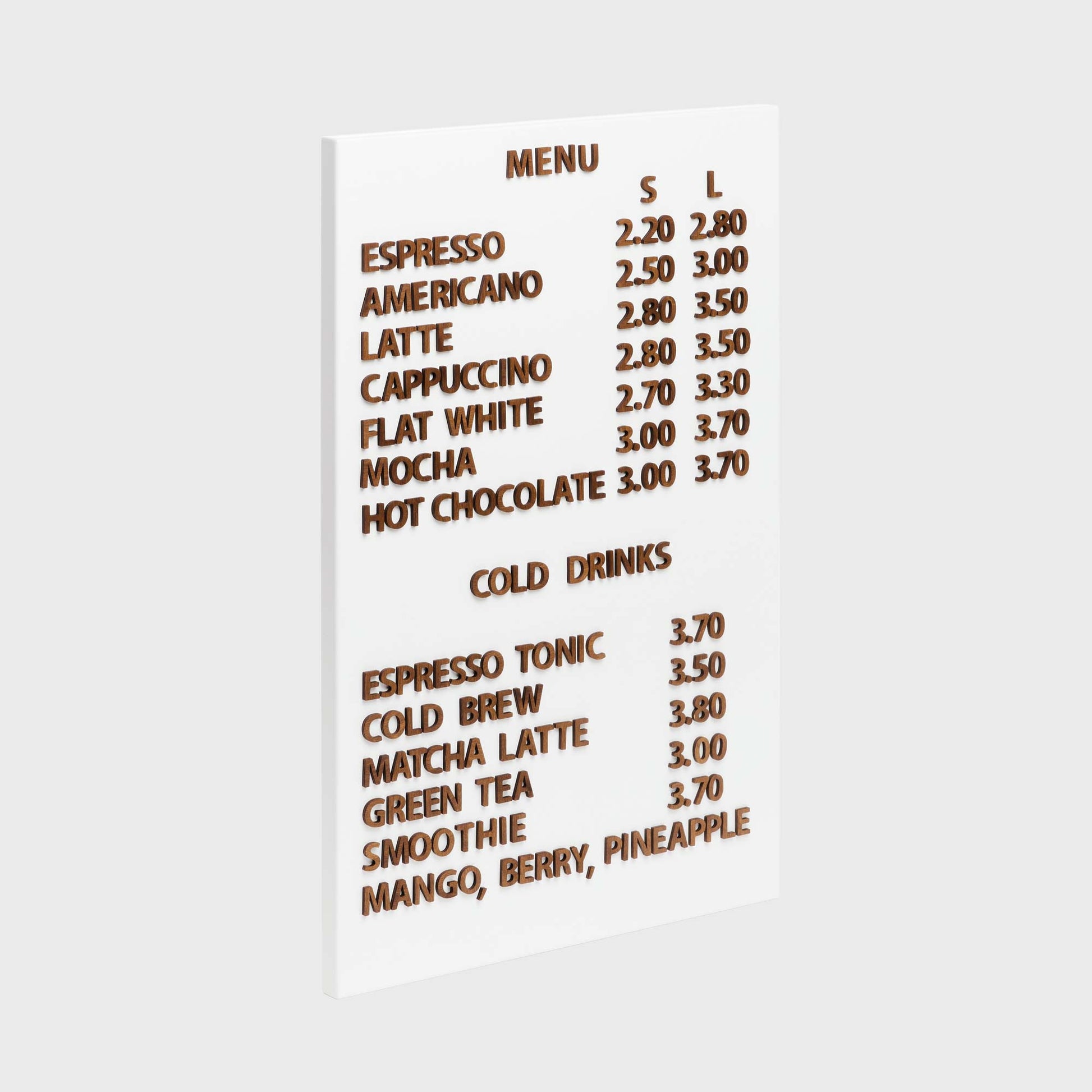 Metal Menu Board Set with Wooden Magnetic Letters from NOKU. Easily changeable menu boards for coffee shops