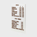 Metal Menu Board Set with Wooden Magnetic Letters from NOKU. Easily changeable menu boards for coffee shops