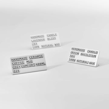 metal price tags with magnetic symbols in white, easy-to-change price tags from NOKU