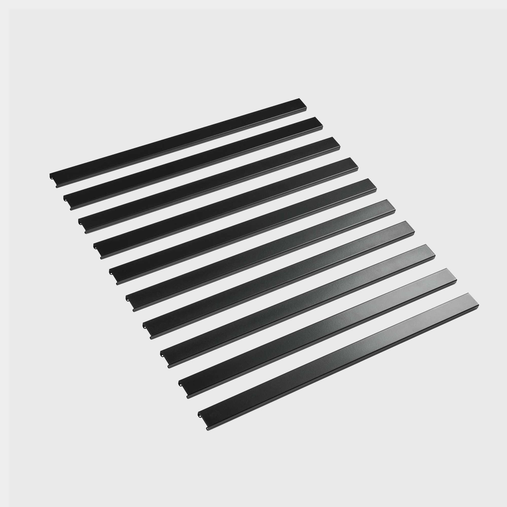 Close-up of metal menu strip in black matte
