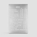 tainless steel menu board showing a full café menu with magnetic letters